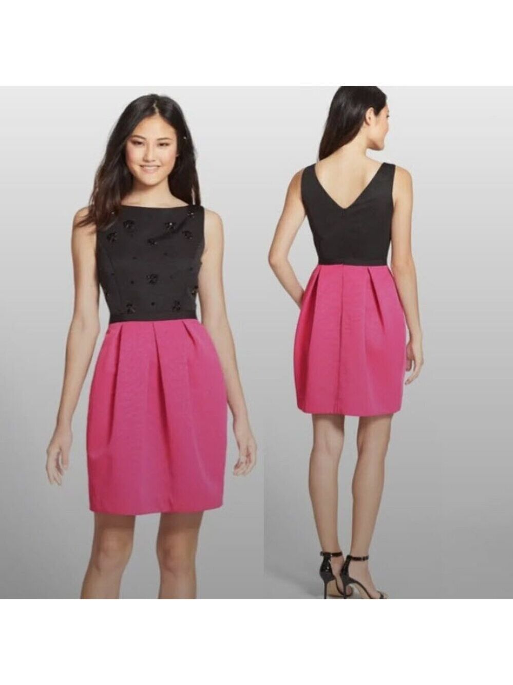 Eliza J Black & Pink Beaded Dress Sleeveless 8 Event Chic Cocktail Evening Night